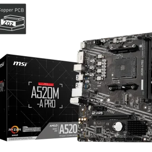 Tarjeta Madre MSI A520M-A Pro AM4, 2xDDR4 4600MHz, 1xPCI-E 3.0x16, 1xM.2 Gen3x4, 4xSATA 6Gb, 6xUSB3.2, 1xHDMI, DVI-D